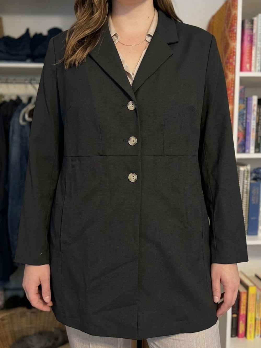 NWT J. Jill Black Longline Tailored Blazer Jacket - 3 Button Stretch Fit Size 20